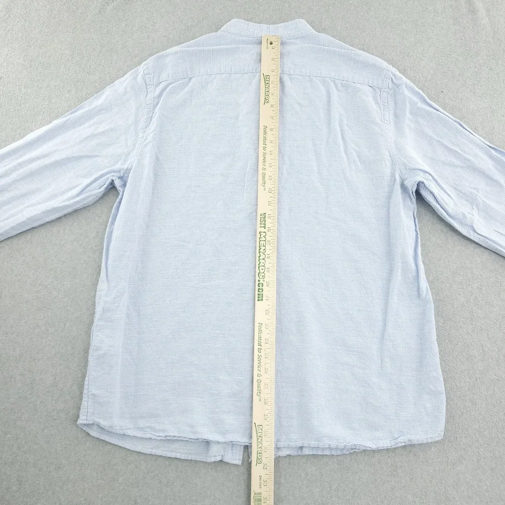 Banana Republic Shirt Mens XLT Blue Check Long Sleeve Linen Button Up Collarless